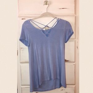 America Eagle, periwinkle, opened up crossed shirt